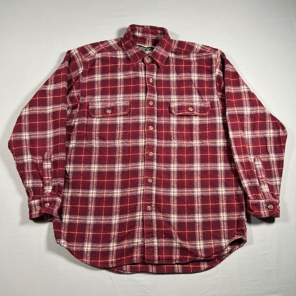 Field & Stream Mens Plaid Flannel Button Up Shirt Burgundy Red Large‎